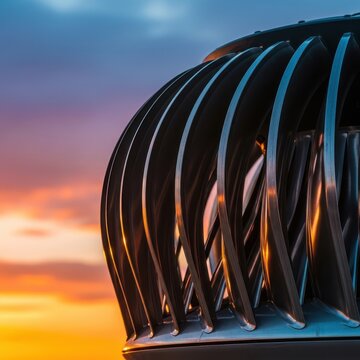 Modern Wind Turbine Against a Colorful Sunset Sky