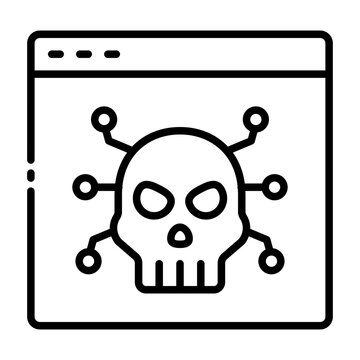 malware icon. skull shows dangerous infected code. corrupts connected device