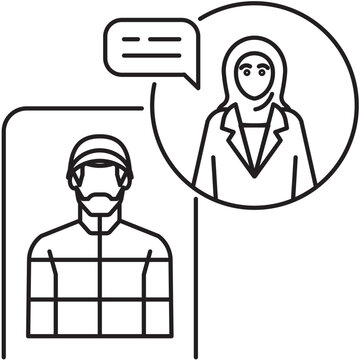 Line Icon-An Arab female doctor provides cross continental medical advice