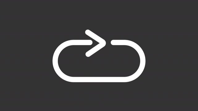 Animated arrow pointing forward right white line icon. Loading animation. Circular flow. Rounded oval tracking line. Isolated element on dark background. Alpha transparent video