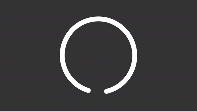 Animated geometric circle white line icon. Circular line animation. Balanced open ring. Loop pattern. Isolated element on dark background. Alpha transparent video