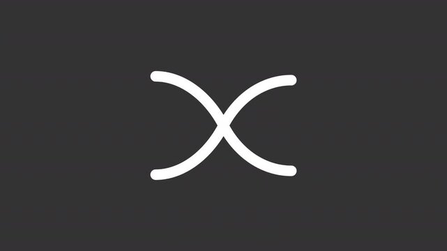 Animated two intersecting curved white line icon. Simple geometric symbol animation. Symmetrical curves. Isolated element on dark background. Alpha transparent video