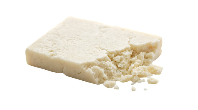 Crumbled block of white feta cheese isolated on transparent background