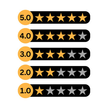 1 to 5 star rating chart on transparent background, customer review feedback list asset