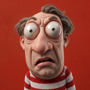 Portrait of a Scared Man - Funny, Cartoon Style 3D Illustration