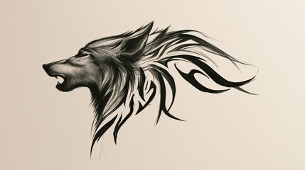 Fototapeta premium Wolf drawing howls. Gentle tribal sketch.