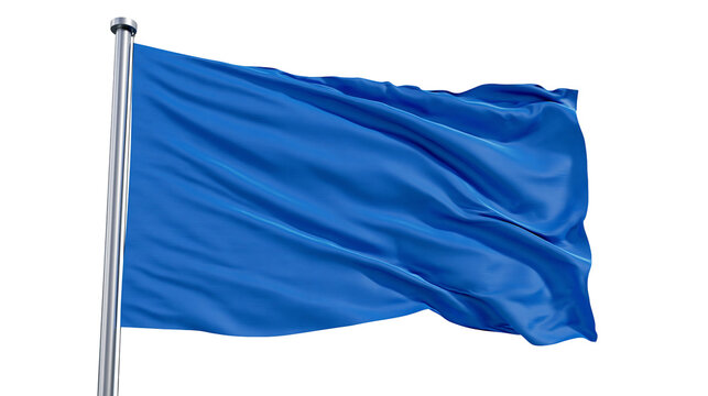 Waving blue fabric flag on metal pole