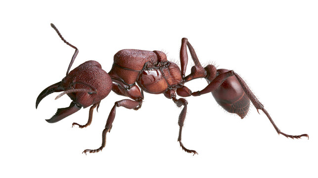 Giant red ant with large mandibles and segmented body