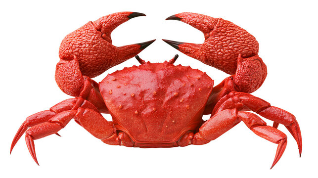 Red crab with large claws and textured shell