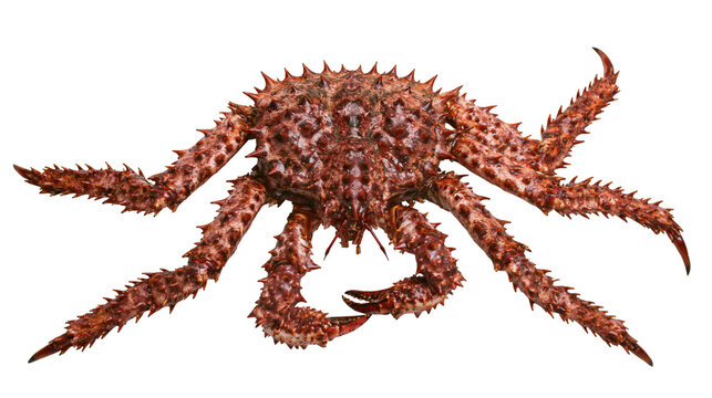 Spiky red king crab with long legs and claws