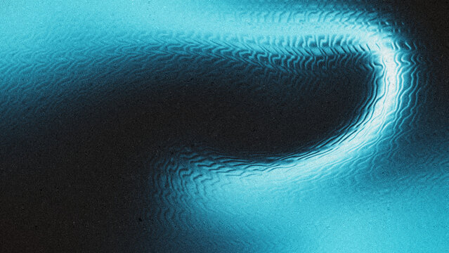 Cool cyan light channel, a radiant C-shaped curve with intricate wavy ripples traversing a dark speckled gradient, creating a futuristic digital backdrop, ideal for technology presentations.