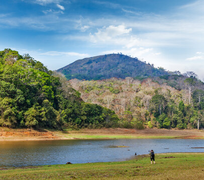 Scene featuring wildlife photographer shooting in the wild forest national park, India