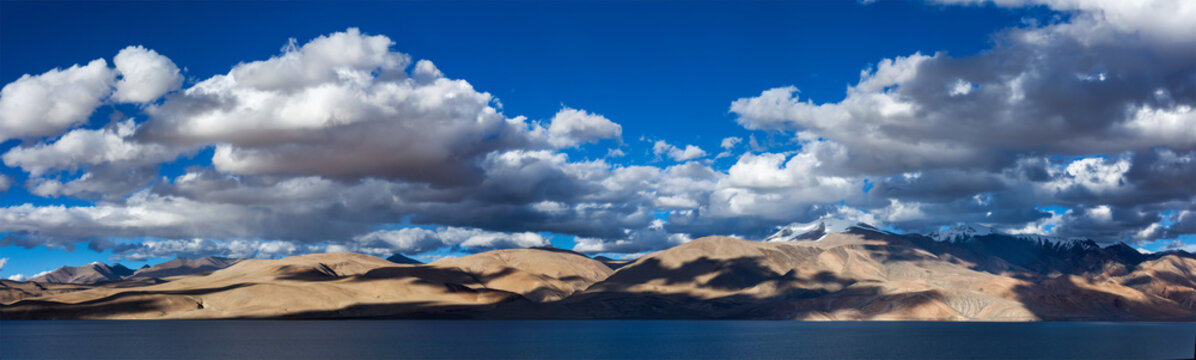 Scene featuring himalayan lake Tso Moriri on sunset, Korzok, Ladakh, India