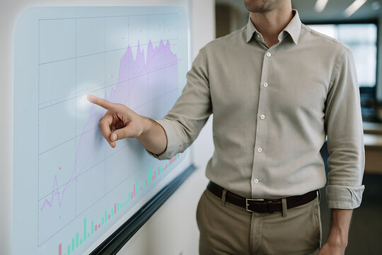 Person presenting ideas on a whiteboard in a bright modern workspace.