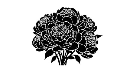 Bouquet of large black peonies with white outline with illustration bouquet stylized black silhouette decorative flowers graphic floral with design © Prema