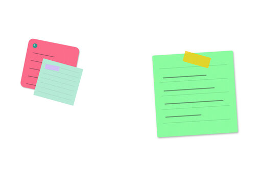 Colorful sticky note paper collection with handwritten text messages isolated on a clean white background for office organization