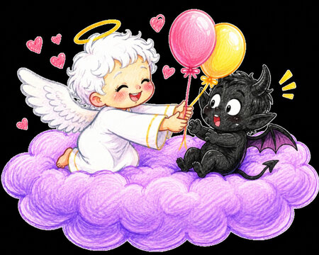 cute baby angel and cute little devil 