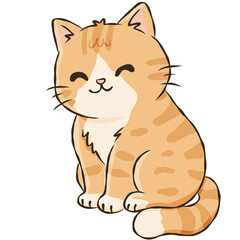 Fototapeta premium Cute Orange Tabby Cat Sitting with Eyes Closed Hand Drawn Kitten Doodle Illustration