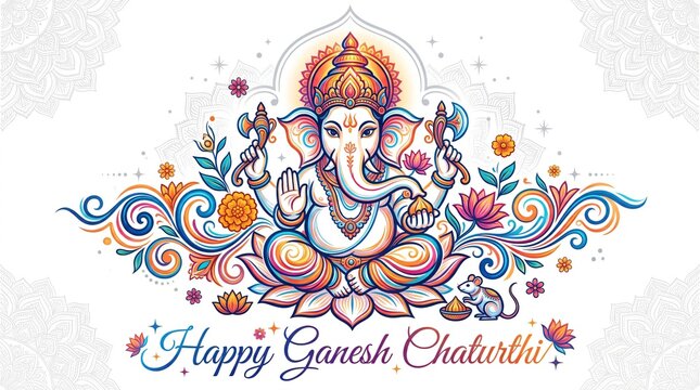 Minimal Line Art Lord Ganesha Greeting Card Design for Ganesh Chaturthi Festival Celebration