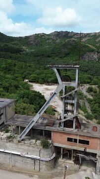 Old Mining Tower in Montevecchio Industrial Landscape Italy
