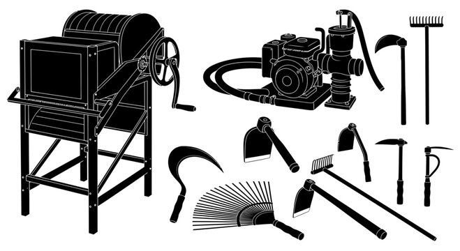 Black silhouette collection of vintage film projector with collection black silhouettes including vintage projector various hand tools white