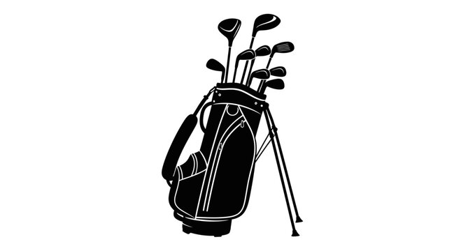 Golf bag with clubs on white background with black golf illustration equipment golfing graphic design sport icon