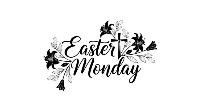 Easter monday floral cross graphic design with graphic flowers black easter christianity illustration decoration typography religion holiday