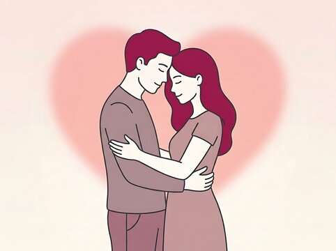 A Tender Embrace Loving Couple Sharing a Warm Hug Against a Soft, Romantic Heart Background