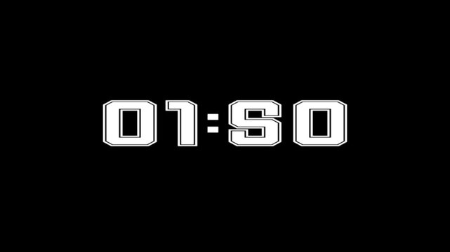 Neon 2 Minute countdown animation on black background. Countdown digital clock animation 2 to 0 second countdown digital clock timer icon on transparent background. alpha channel video