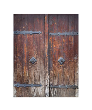 Old wooden door isolated on white background