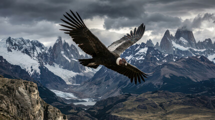 Fototapeta premium Majestic condor soaring gracefully through the vast open sky with impressive wingspan.