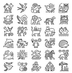 Fototapeta premium Cybernetic Animal Mechatronics Engineering Icon Set Line Art Vector