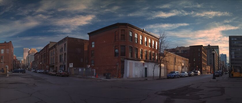 Urban Landscape - Brick Buildings Under a Dramatic Sky.