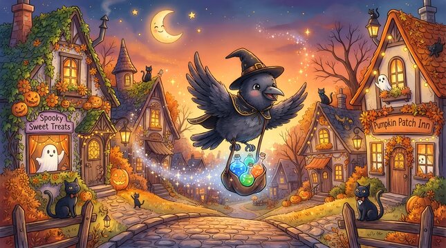 Raven delivering potion bottles