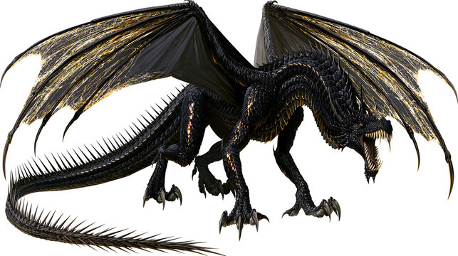 Black dragon with golden wings and sharp claws