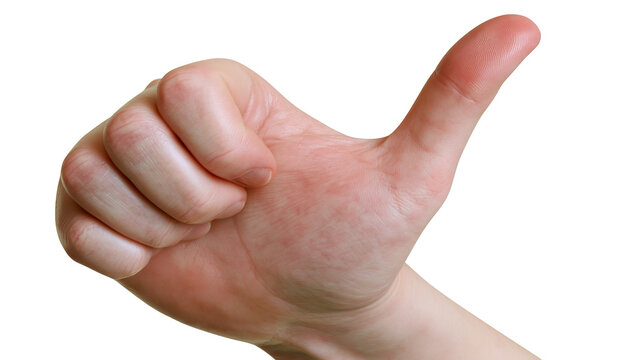 Human hand showing thumb up gesture skin texture, fingernails