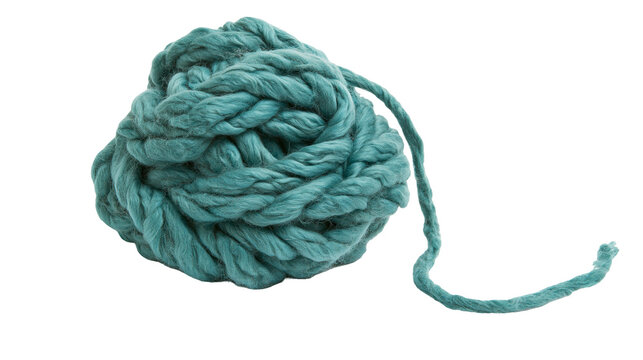 Thick teal yarn ball with loose end