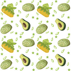 Green matcha avocado seamless pattern