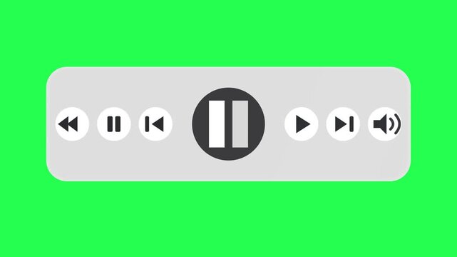 Minimalist Media Player Controls including Play, Pause, Next and Volume Buttons, Simple and Recognizable Interface Elements for Managing Audio and Video Playback, Isolated on Green Screen Background