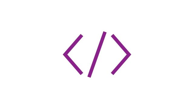 Purple Programming Code Syntax Symbol with Simplified Lines and Structure, Representing Software Development, Coding, IT, Technology, Digital Work and Computer Programming Concept on White Background