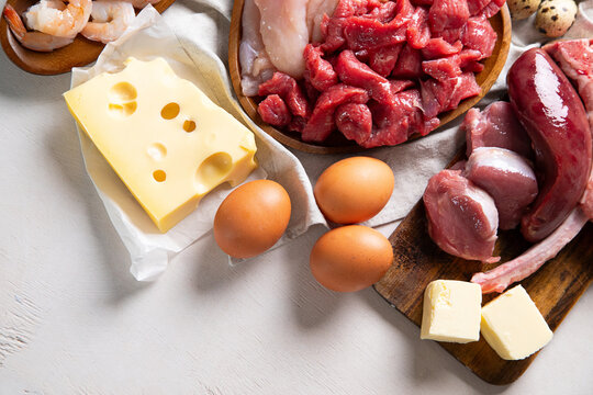 Assortment of raw meat: chicken, beef, veal. Carnivore diet.