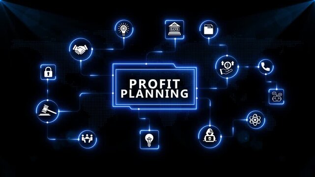 Profit Planning Strategy Digital Interface Loop featuring Glowing Blue Network UI Icons