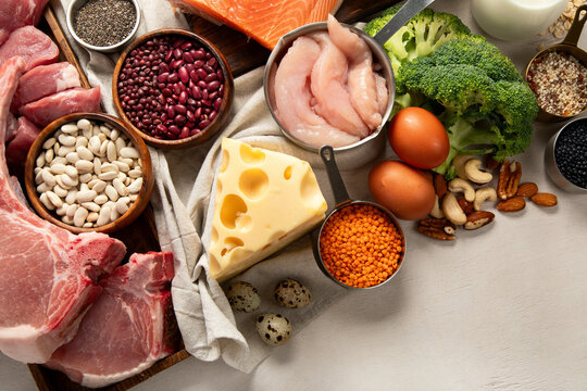Food products rich in protein. High-protein diet.