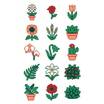 Pixel Flower and Plant Game Asset Sprites a Nature themed Collection for Ui