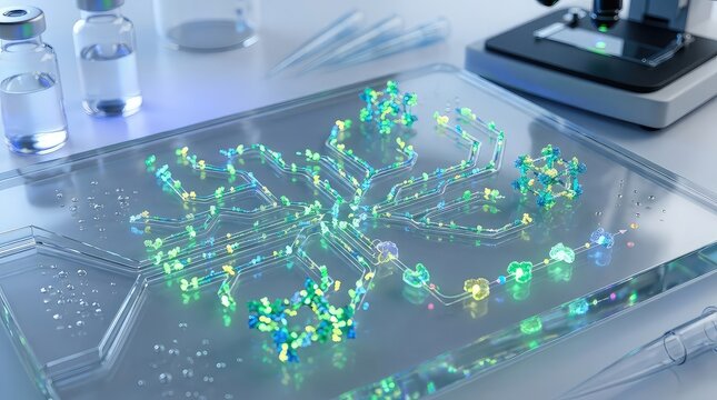Advanced synthetic biology molecular network creating functional biological structures, glowing protein interactions, crystal clear scientific background, photorealistic biotechnology scene,