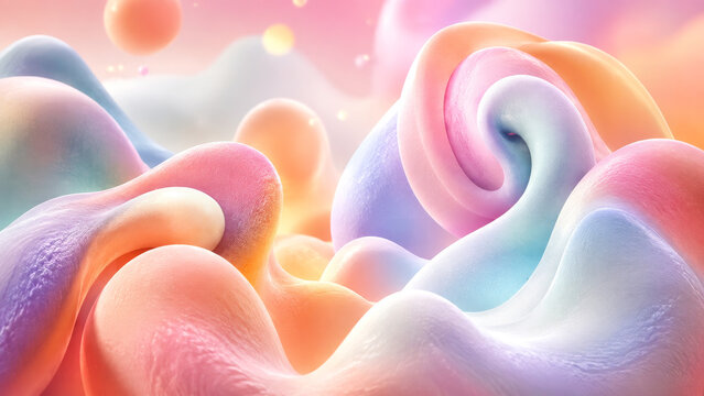 3D Render of Soft Abstract Organic Shapes with Tactile Pastel Textures