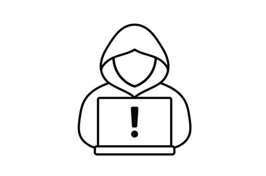 Hacker Cyber Crime Alert Vector Line Art Icon
