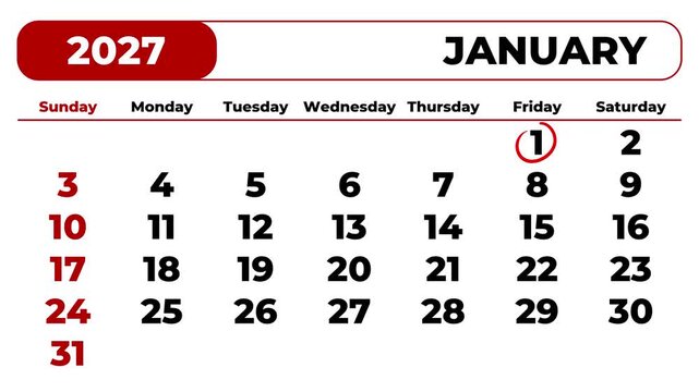 Marking 2027 January 1st on the calendar with a red circle	
