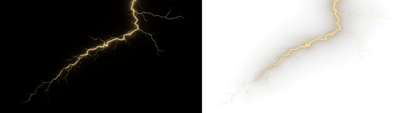 Yellow lightning bolt with a transparent background displaying bright energy in a natural setting