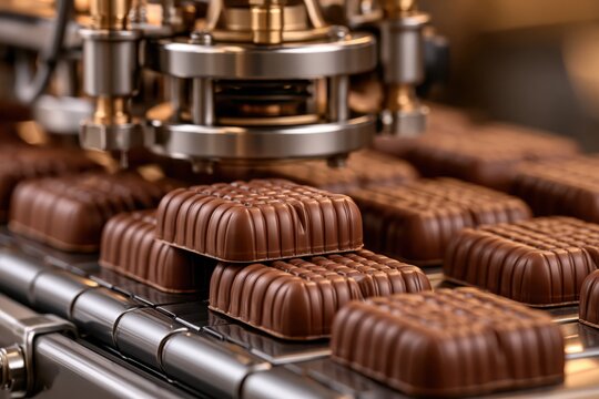 Chocolate factory production line manufacturing sweet confections and candy